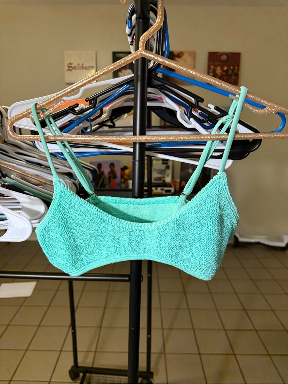 Textured Bikini Top in Mint Green - Women’s Swim
